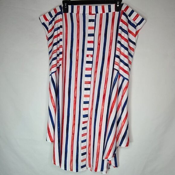 26W 28W Midi Crepe Skirt Red Blue Pockets Pull on - Picture 2 of 10